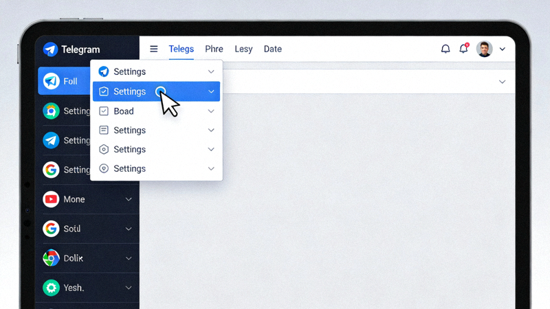 Telegram电脑版打开左上角菜单并点击Settings设置选项的界面截图