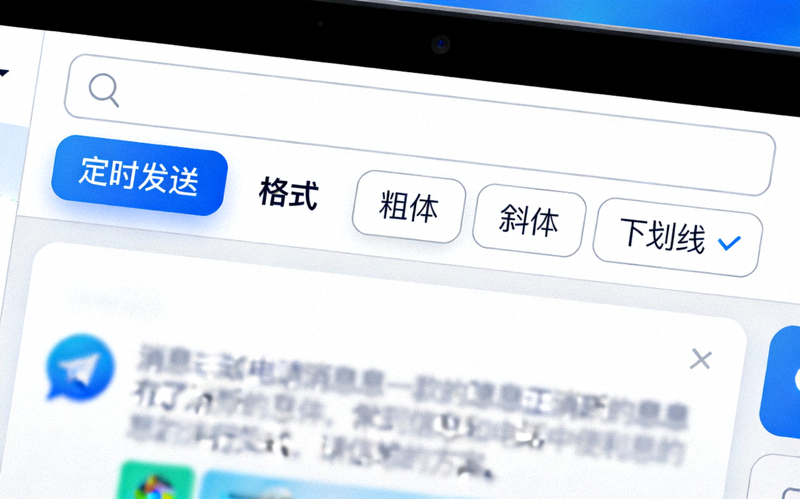 Telegram电脑版频道消息发布界面，展示定时发送和格式按钮