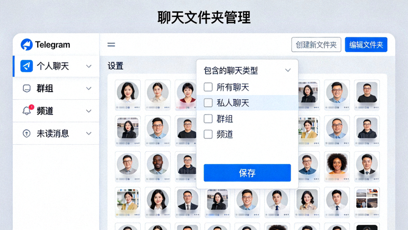 Telegram电脑版中文界面展示聊天文件夹管理功能截图