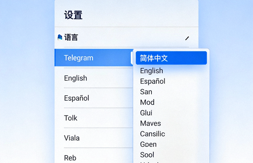 Telegram设置中选择简体中文语言选项的界面截图