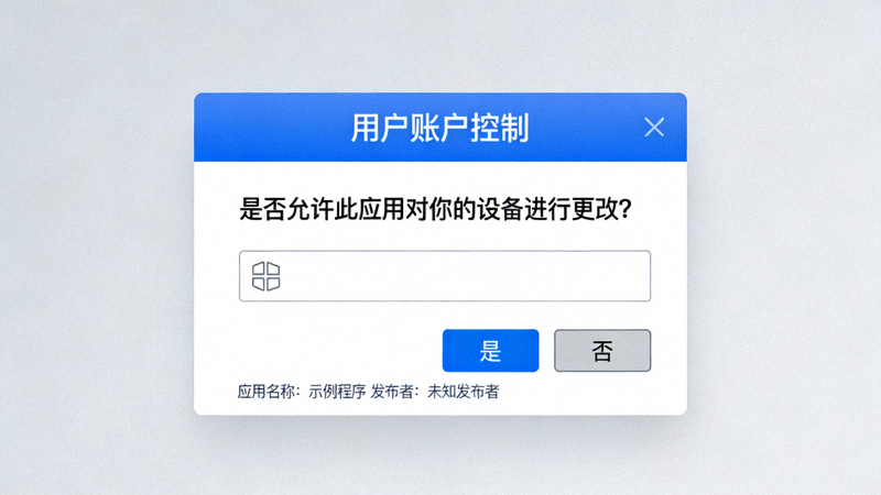 Windows系统用户账户控制UAC弹窗示意图，显示是否允许程序运行