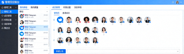 在Telegram电脑版中管理多个群组和频道的管理员视图界面