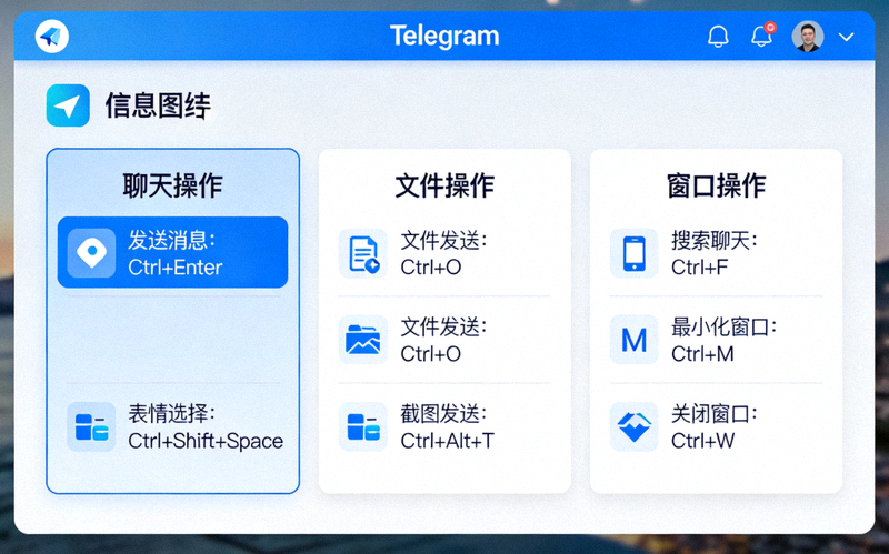 展示Telegram电脑版中文界面中常用快捷键的提示示意图