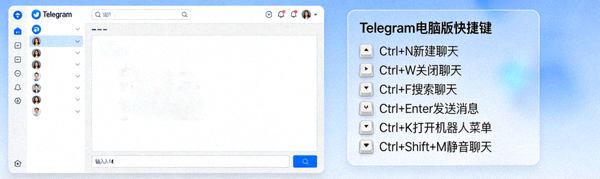 展示Telegram电脑版快捷键列表和使用键盘快速操作的用户界面