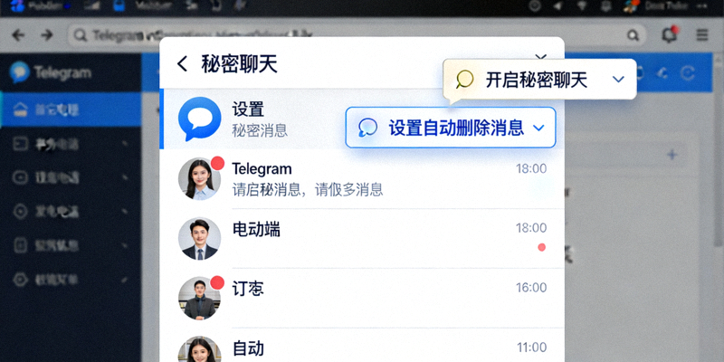 展示Telegram中文电脑版中开启秘密聊天和设置自动删除消息的菜单选项